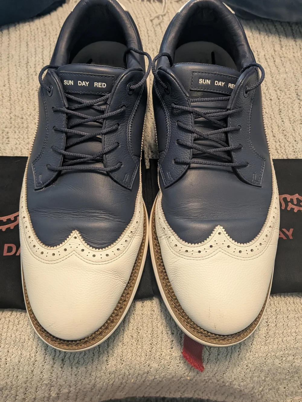Sunday Red Men's Two-Tone Leather Derby — Navy and Cream
